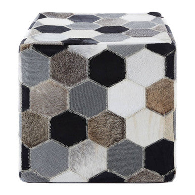 Cowhide Leather Patchwork Pouffe