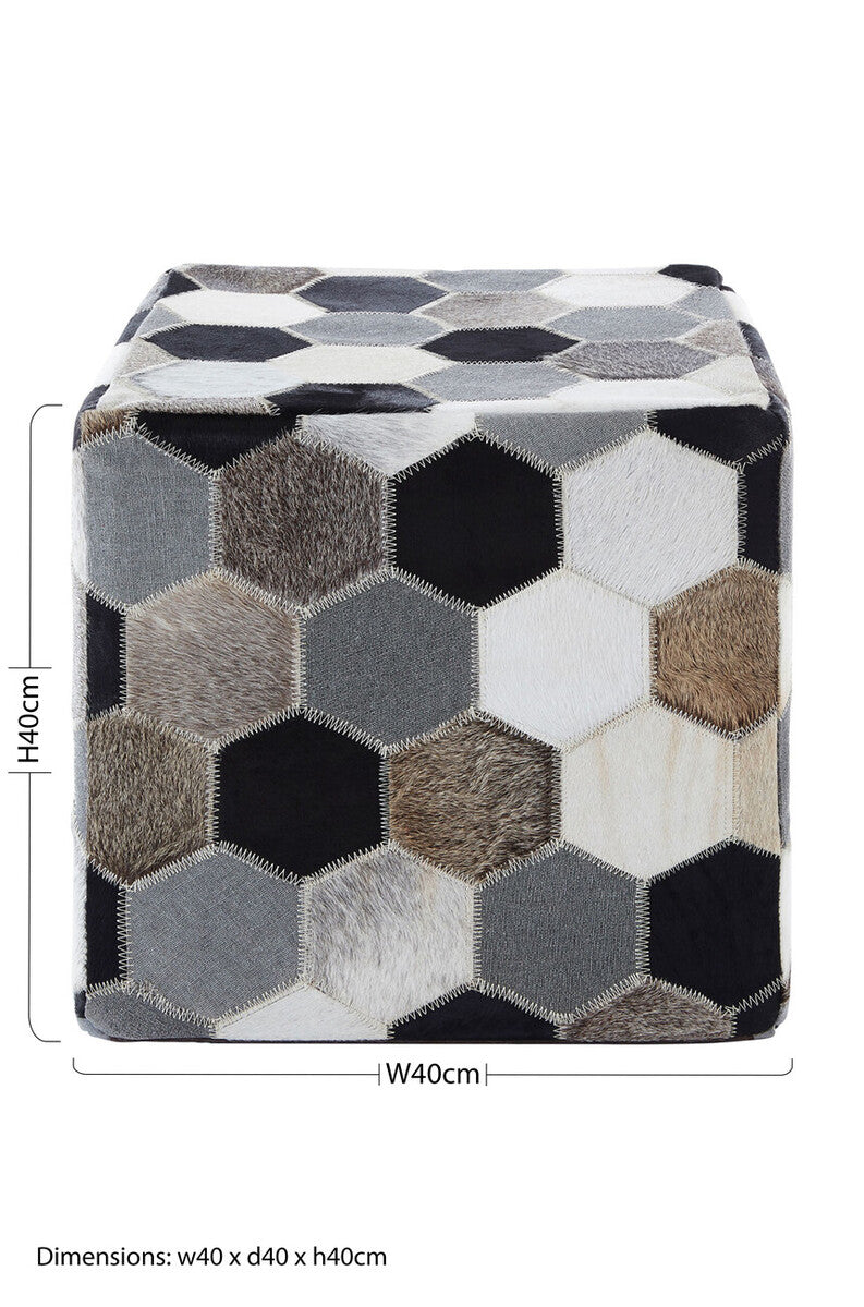 Cowhide Leather Patchwork Pouffe
