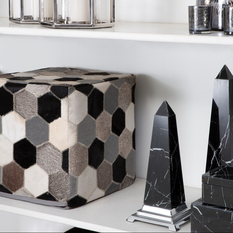 Cowhide Leather Patchwork Pouffe