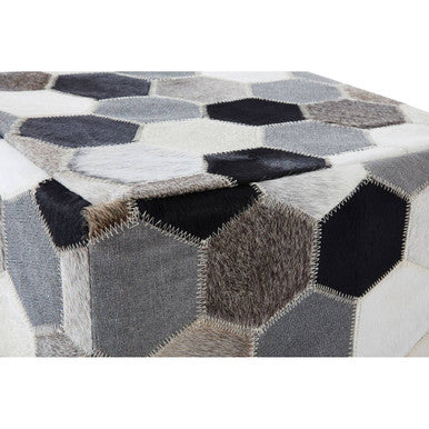 Cowhide Leather Patchwork Pouffe
