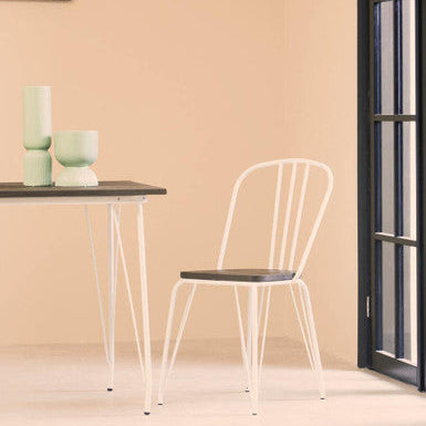White Metal Frame with Elm Wood Dining Chair