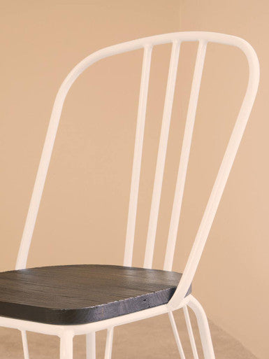 White Metal Frame with Elm Wood Dining Chair