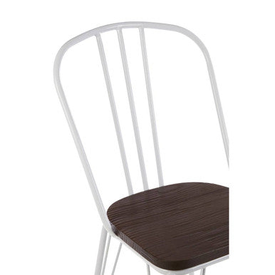 White Metal Frame with Elm Wood Dining Chair