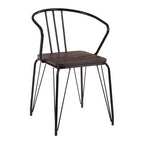 Black Metal and Elm Wood Armchair with Hairpin Legs