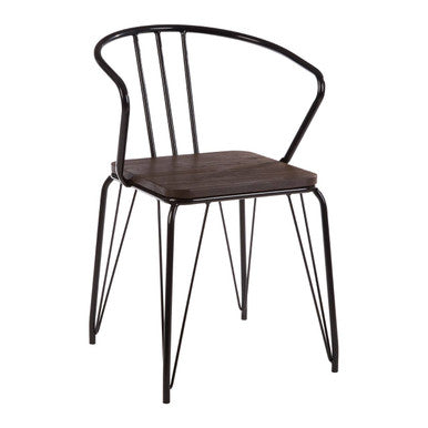 Black Metal and Elm Wood Armchair with Hairpin Legs