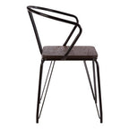 Black Metal and Elm Wood Armchair with Hairpin Legs