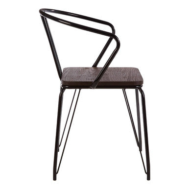 Black Metal and Elm Wood Armchair with Hairpin Legs