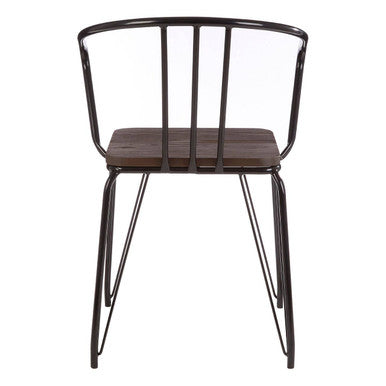 Black Metal and Elm Wood Armchair with Hairpin Legs