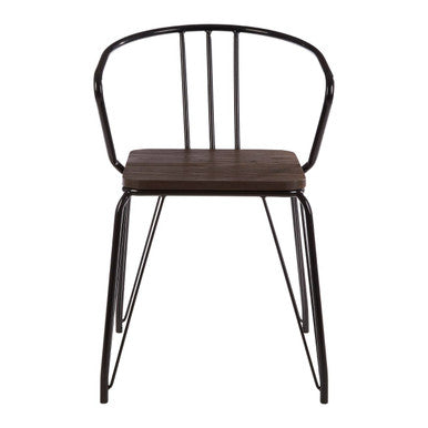 Black Metal and Elm Wood Armchair with Hairpin Legs