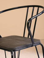 Black Metal and Elm Wood Armchair with Hairpin Legs