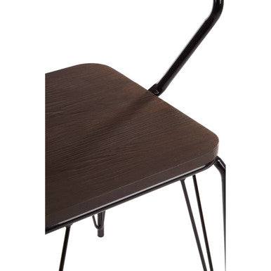 Black Metal and Elm Wood Armchair with Hairpin Legs