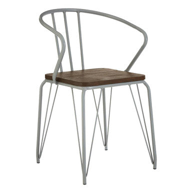 Grey Metal and Elm Wood Armchair with Hairpin Legs
