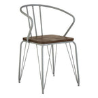 Grey Metal and Elm Wood Armchair with Hairpin Legs
