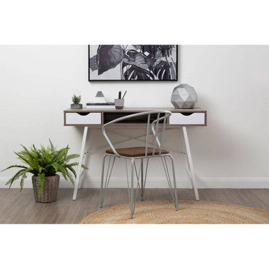 Grey Metal and Elm Wood Armchair with Hairpin Legs
