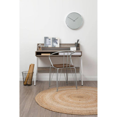 Grey Metal and Elm Wood Armchair with Hairpin Legs