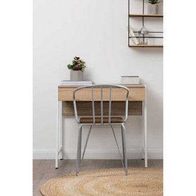 Grey Metal and Elm Wood Armchair with Hairpin Legs