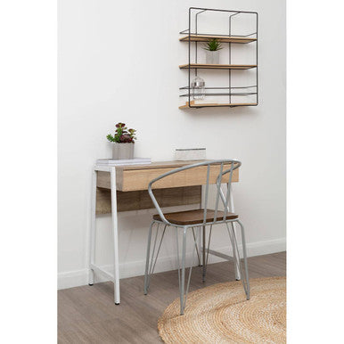 Grey Metal and Elm Wood Armchair with Hairpin Legs