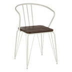 White Metal and Elm Wood Armchair with Hairpin Legs