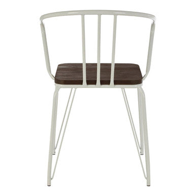 White Metal and Elm Wood Armchair with Hairpin Legs