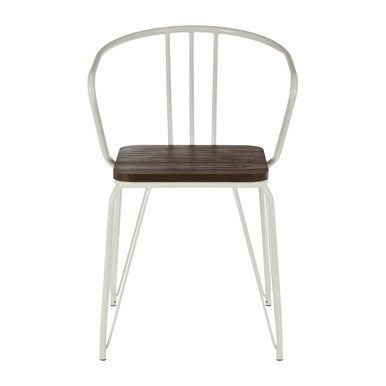 White Metal and Elm Wood Armchair with Hairpin Legs