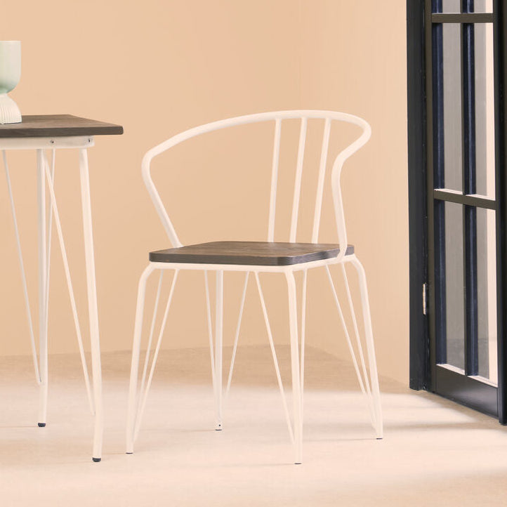 White Metal and Elm Wood Armchair with Hairpin Legs