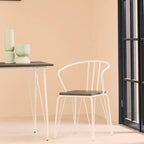 White Metal and Elm Wood Armchair with Hairpin Legs