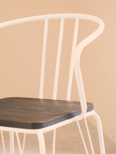 White Metal and Elm Wood Armchair with Hairpin Legs