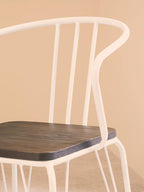 White Metal and Elm Wood Armchair with Hairpin Legs