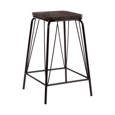 Wooden Square Stool with Black Finish Frame