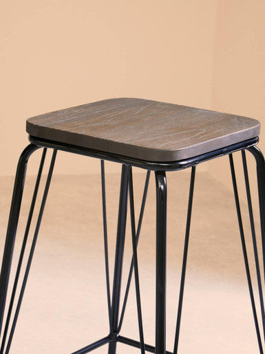 Wooden Square Stool with Black Finish Frame