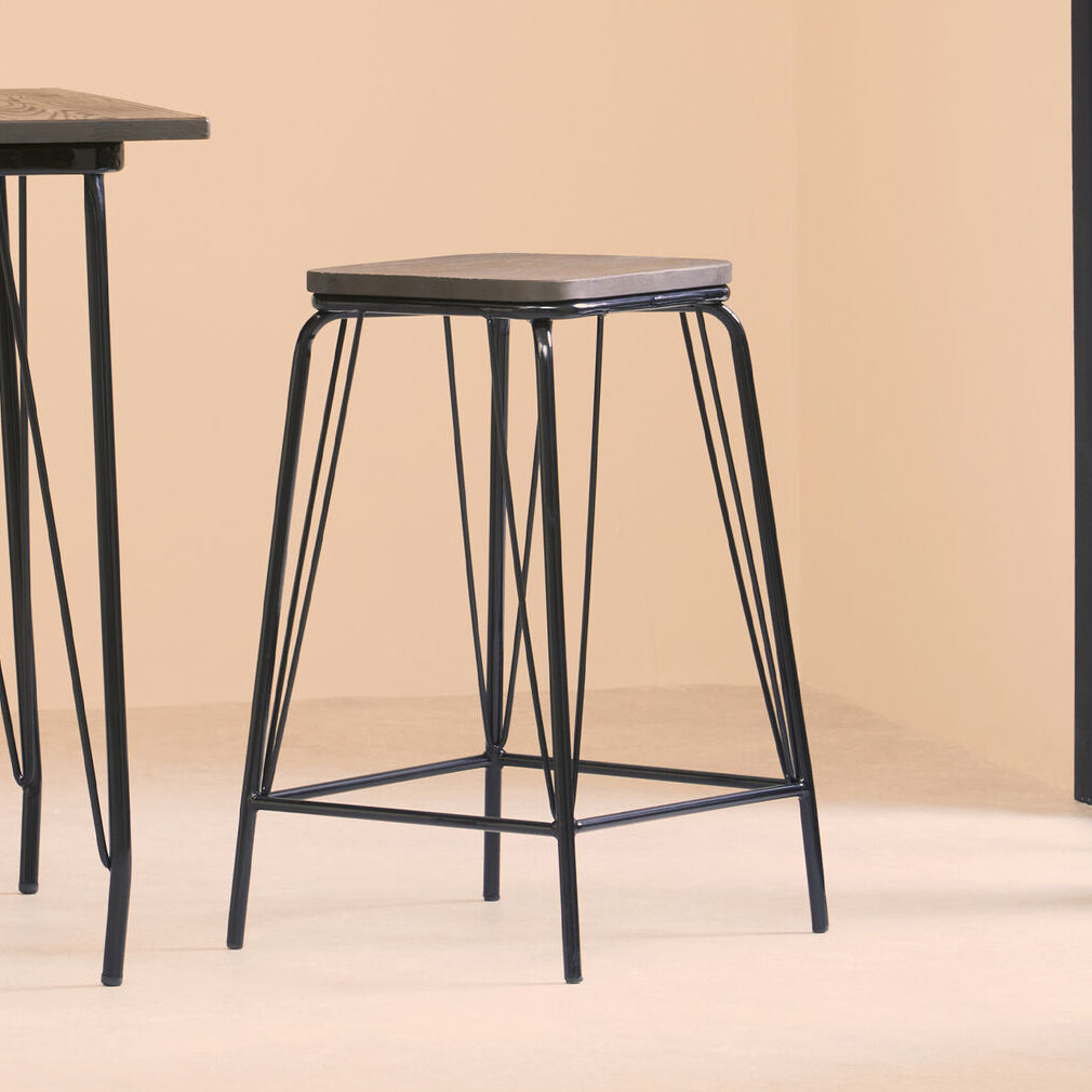 Wooden Square Stool with Black Finish Frame