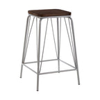 Dark Elm Wood and Grey Metal Bar Stool
