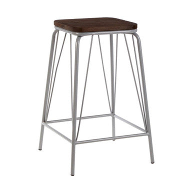 Dark Elm Wood and Grey Metal Bar Stool