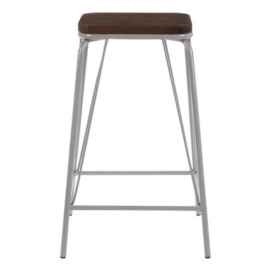 Dark Elm Wood and Grey Metal Bar Stool