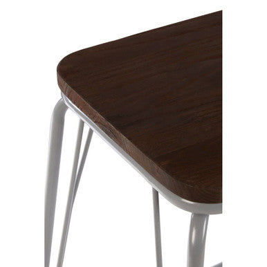 Dark Elm Wood and Grey Metal Bar Stool