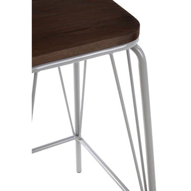 Dark Elm Wood and Grey Metal Bar Stool