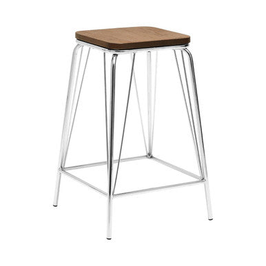 Wooden Square Stool with Chrome Finish Frame