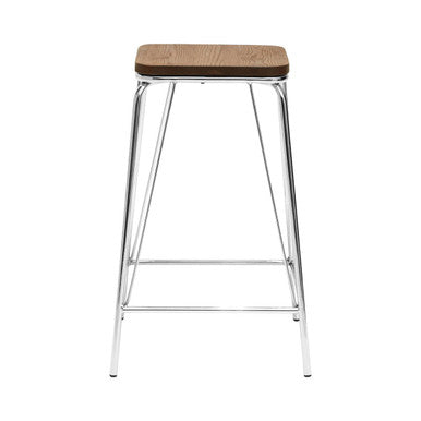 Wooden Square Stool with Chrome Finish Frame