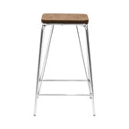 Wooden Square Stool with Chrome Finish Frame
