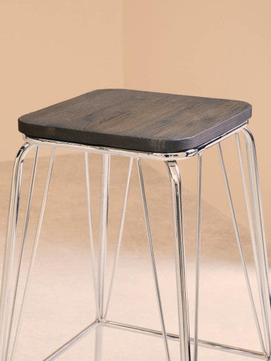 Wooden Square Stool with Chrome Finish Frame