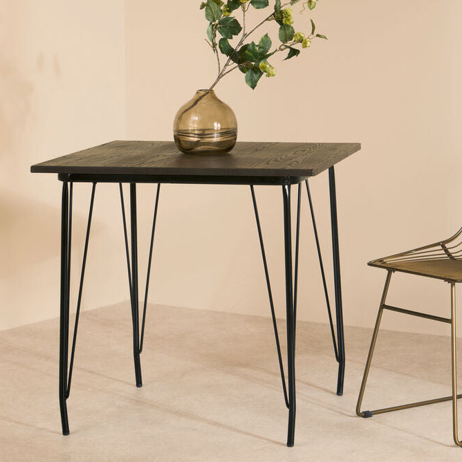 Wooden Square Dining Table with Black Finish Legs