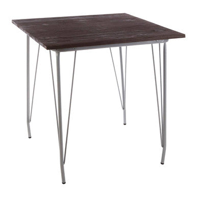 Grey Metal Legs and Brown Elm Wood Top Dining Table