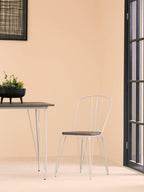 Grey Metal Legs and Brown Elm Wood Top Dining Table