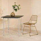 Grey Metal Legs and Brown Elm Wood Top Dining Table