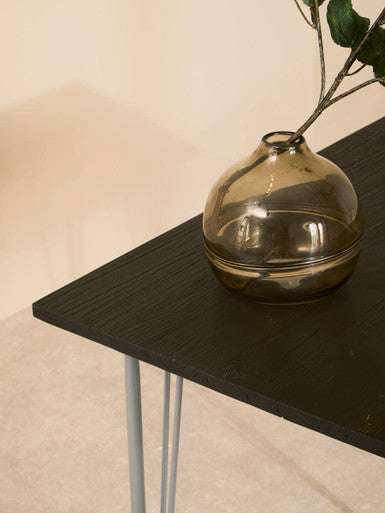 Grey Metal Legs and Brown Elm Wood Top Dining Table