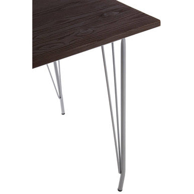Grey Metal Legs and Brown Elm Wood Top Dining Table