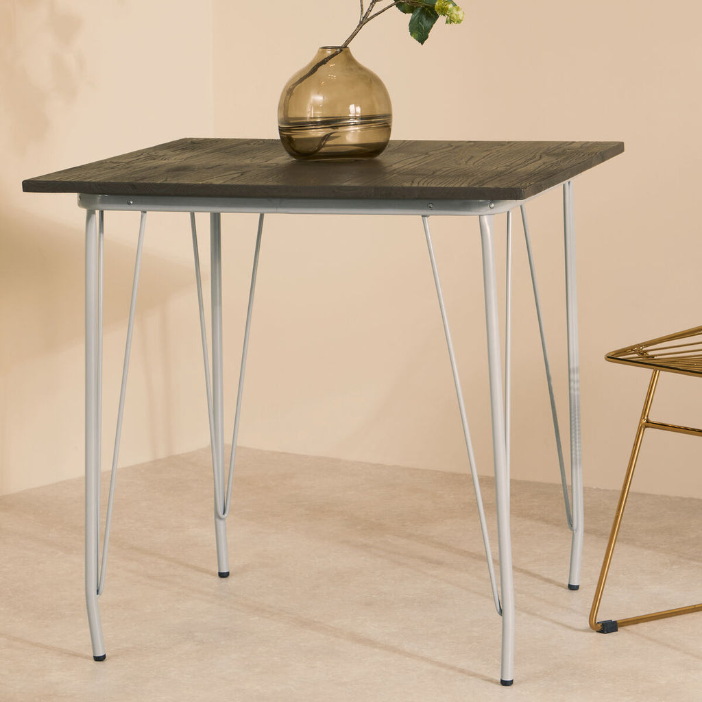 Grey Metal Legs and Brown Elm Wood Top Dining Table