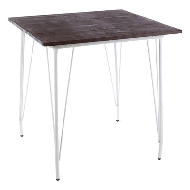 White Metal Legs and Brown Elm Wood Top Square Dining Table