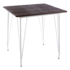 White Metal Legs and Brown Elm Wood Top Square Dining Table