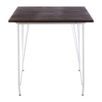 White Metal Legs and Brown Elm Wood Top Square Dining Table
